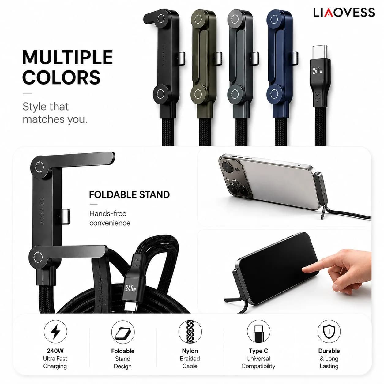 240W Foldable Stand Charging Cable